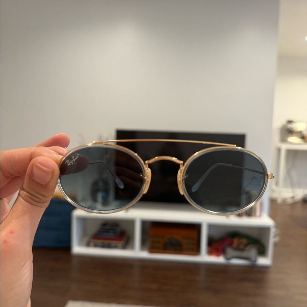 Ray-Ban Oval Bridge Sunglasses - Gold with Blue lenses